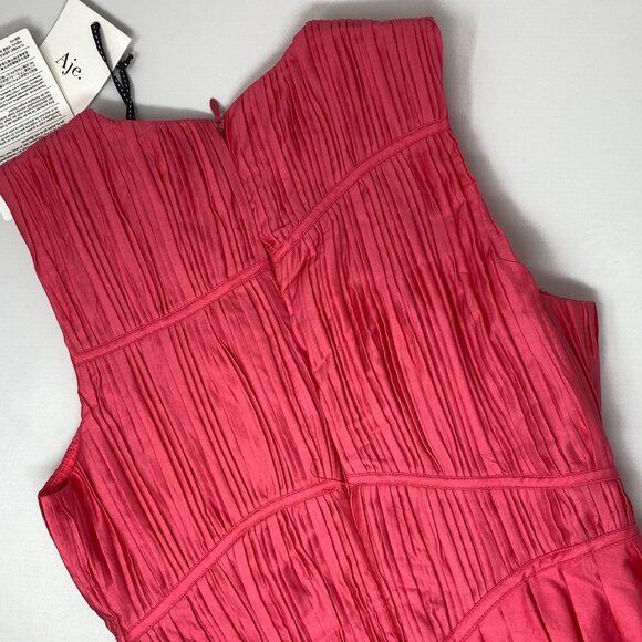 Aje Sculptra Nya Gathered Midi Dress in Rouge Pink AU8 Small NWT - Picture 8 of 10